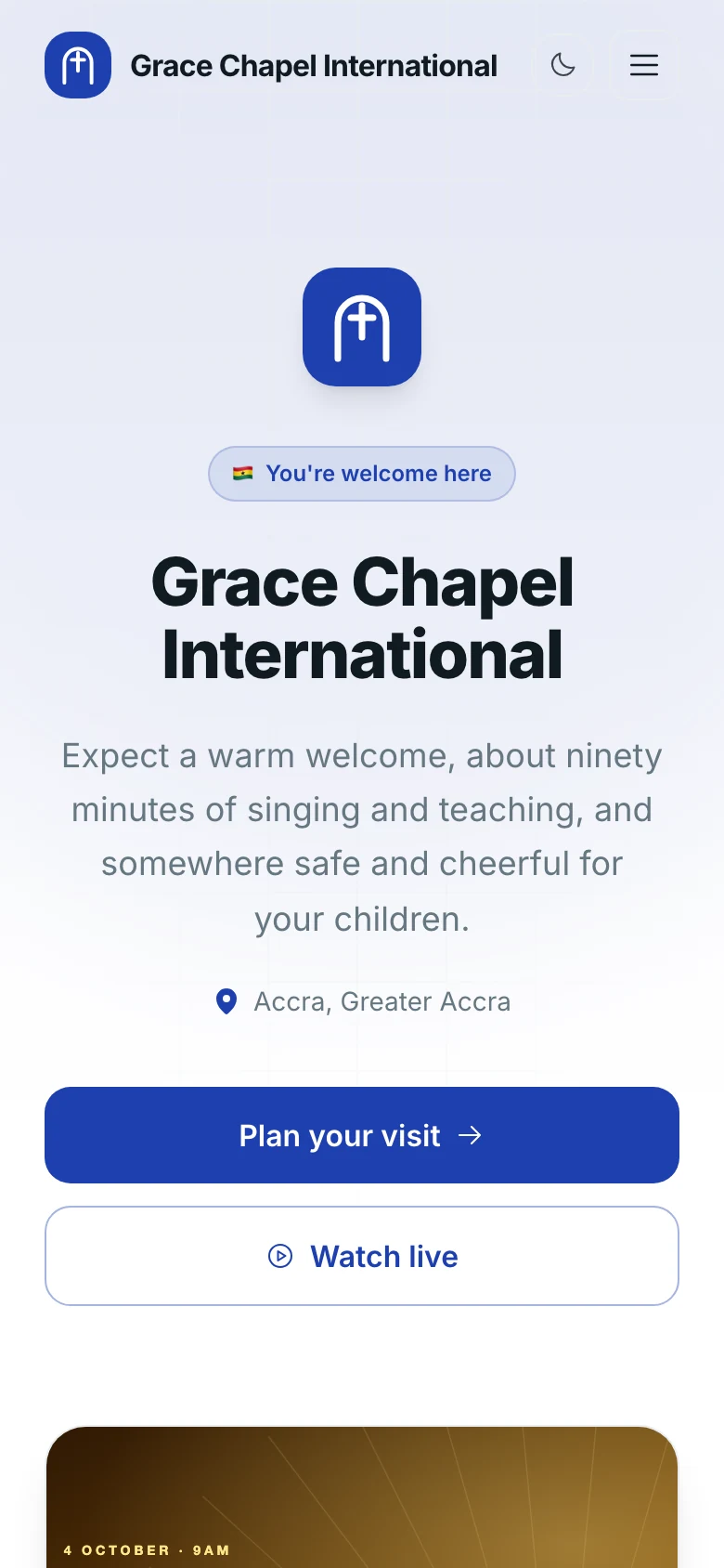 Grace Chapel International’s site on a phone.